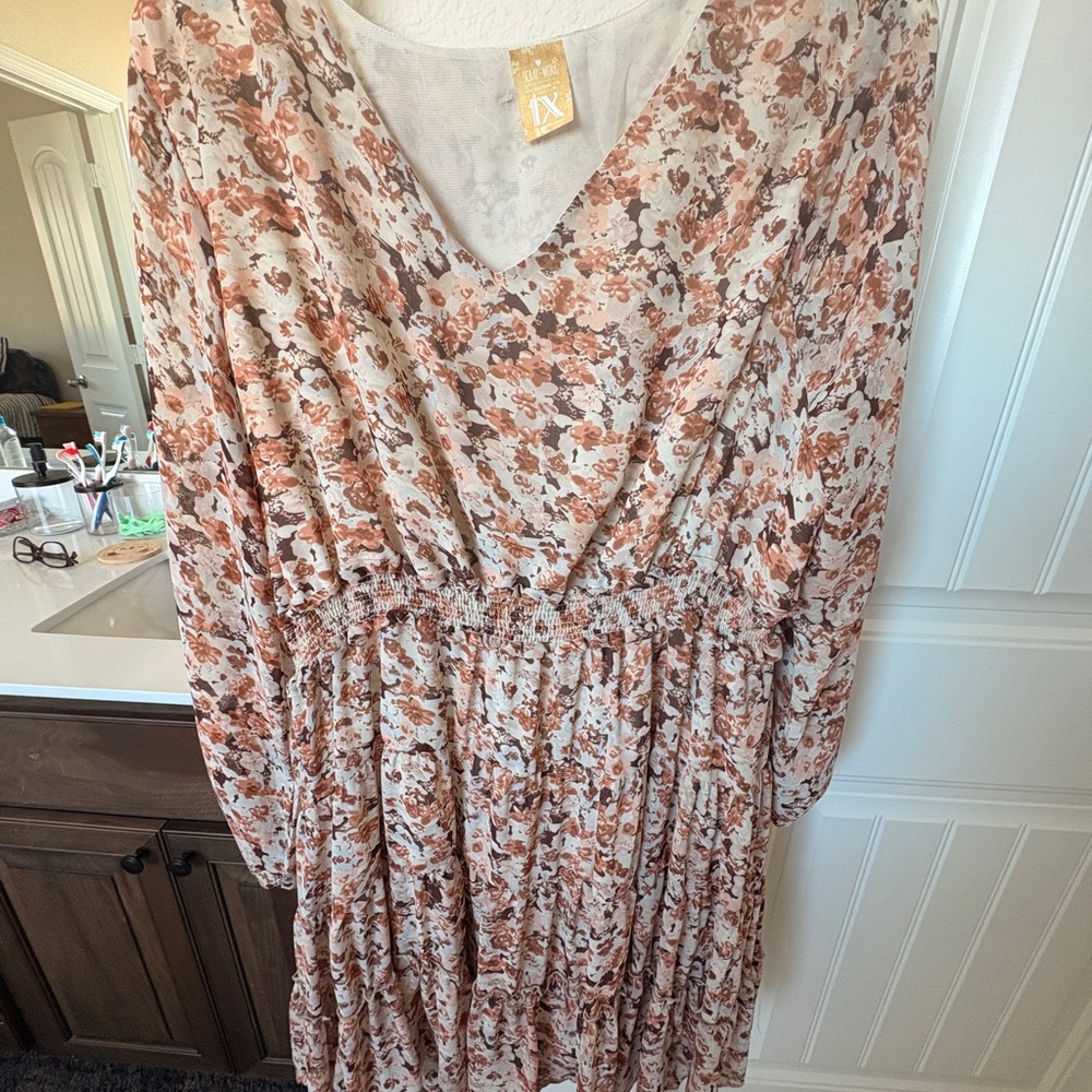 Scrapbook Floral Long Sleeve Dress - Cream and Brown